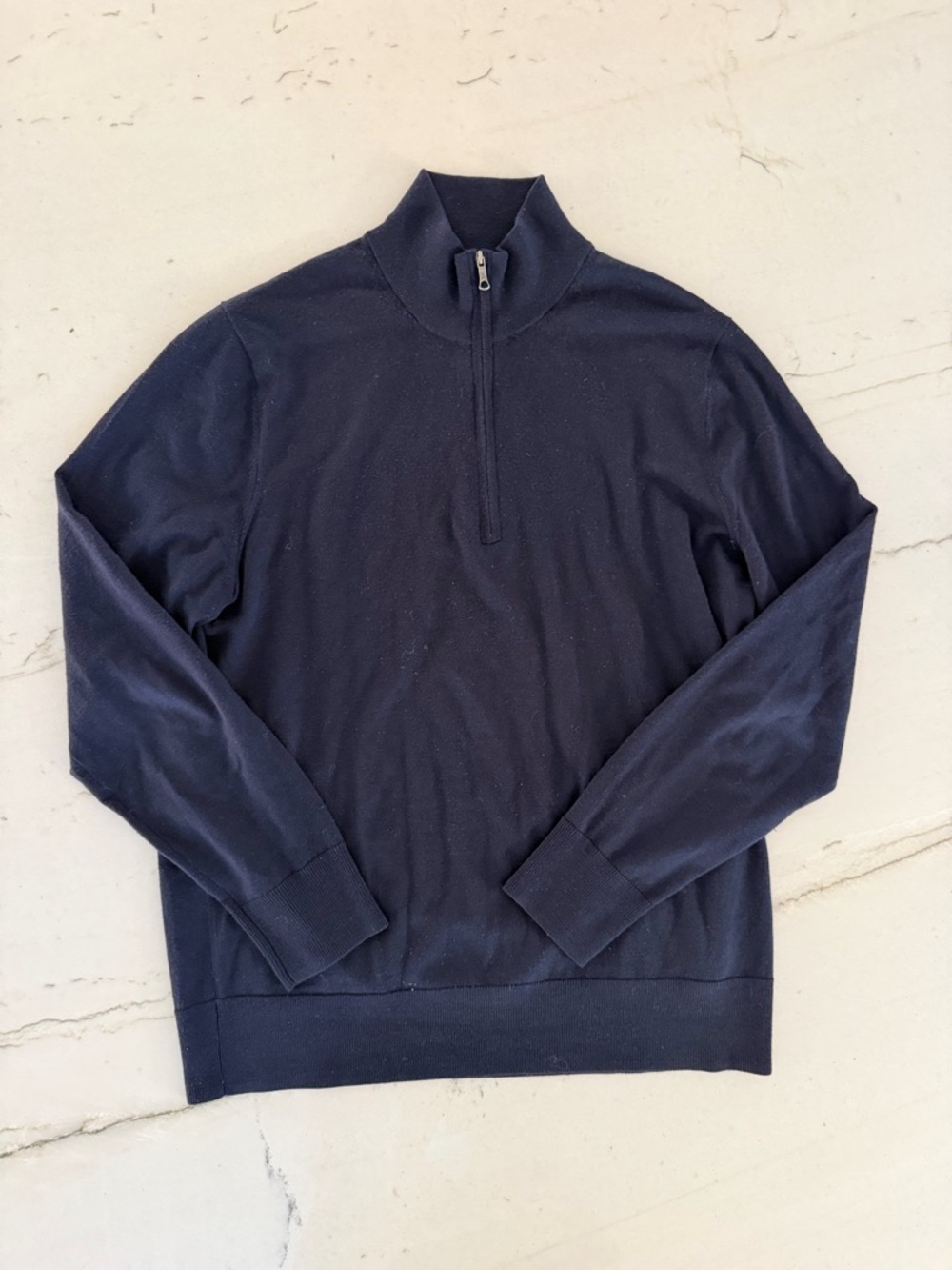 Brooks Brothers 1/4 Zip Wool Sweater Mens L Blue Long Sleeve Merino Italy